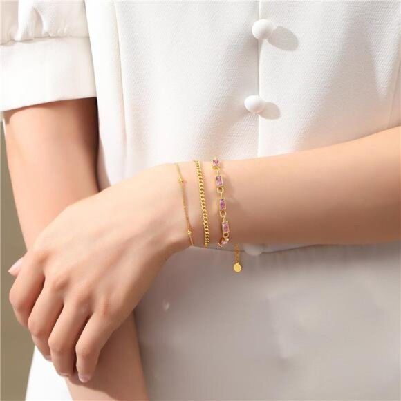Gold Birthstone Bracelet for Women, 18K Gold Plated Layered Jewelry Bracelet - Picture 2 of 8